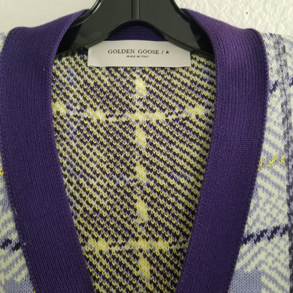 Golden Goose Sequin Embellished Plaid Wool Blend Cardigan Multicolor - Picture 4 of 13